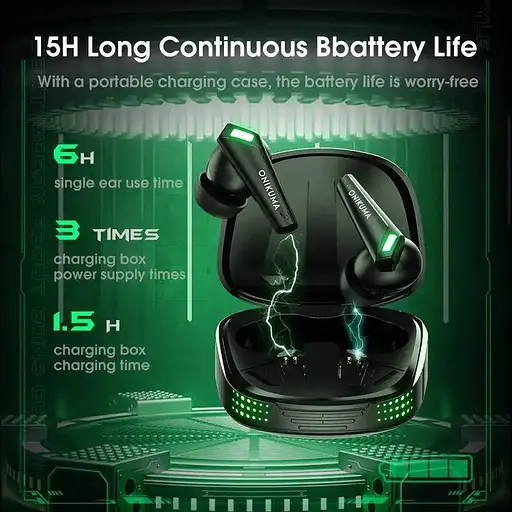 Геймерські Bluetooth навушники Onikuma T308 із зарядним кейсом Ігрова гарнітура Чорний - фото 7