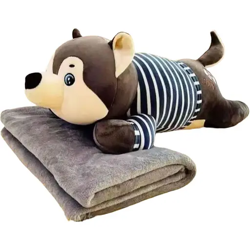 Подушка-іграшка 3в1 Хаскі матрос з пледом 110*150см коричневий ТМ COLORFUL HOME 520-3BR