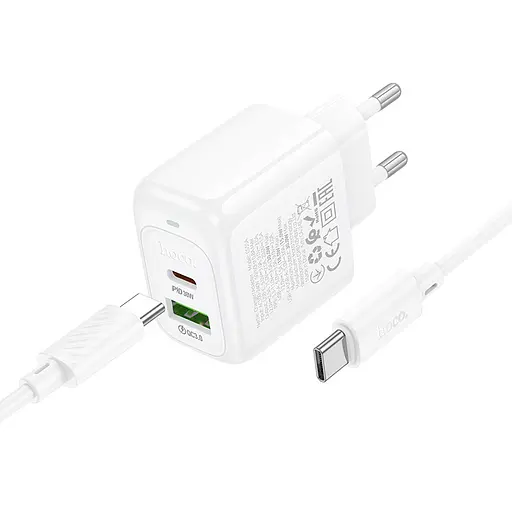МЗП Hoco CS55A Surplus PD30W+QC3.0 (1USB-A/1C) + кабель Type-C to Type-C White - фото 2
