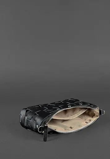 Шкіряна плетена жіноча сумка Пазл S вугільно-чорна - фото 5