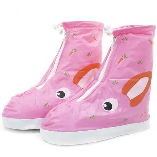 Детские резиновые бахилы Lesko M 20,5 см Розовый, Кролик (15078)