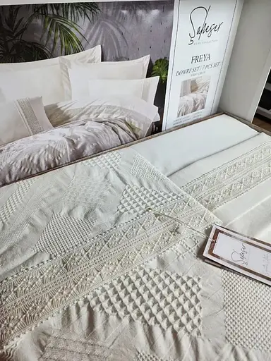 Постельное белье Freya Krem Варена Хлопок с покрывалом пике Saheser pbe0051783 - фото 3