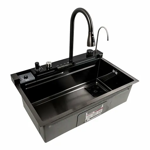 Кухонна мийка чорна PVD 75x46E Platinum Handmade Водоспад Whale, Чорний - фото 3