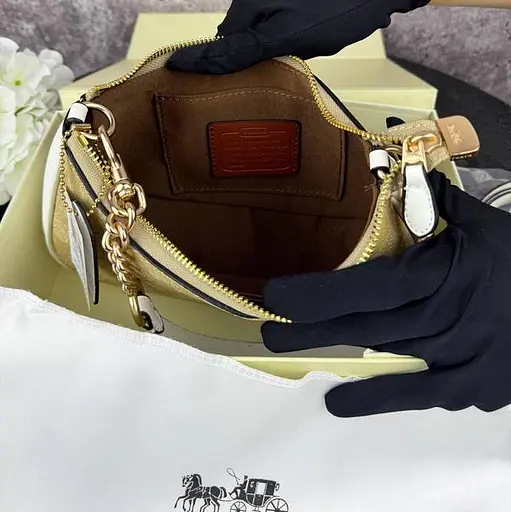 Сумка жіноча з двома ручками (Бежевий з білим) - фото 8