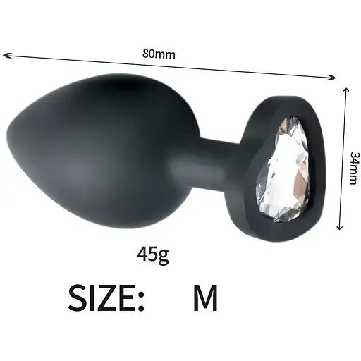 Силіконова анальна пробка з кристалом SKN-KSIL-05M (розмір M), Чорний / Белый - фото 7