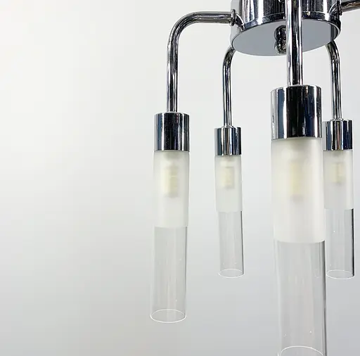 Унікальна люстра в хромі з видовженими матовими плафонами Line.F AA 408/5 CR - фото 2