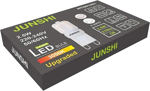 Светодиодная лампа JUNSHI G9, от 2,5 Вт до 20 Вт, теплый белый 3000 K, 210 люменов, AC220-240V - фото 2