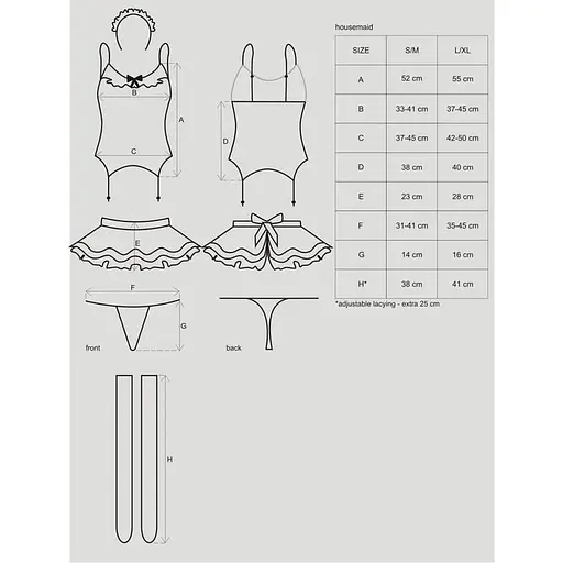 Еротичний костюм покоївки зі спідницею Obsessive Housemaid 5 pcs costume чорно-білий L/XL - фото 7