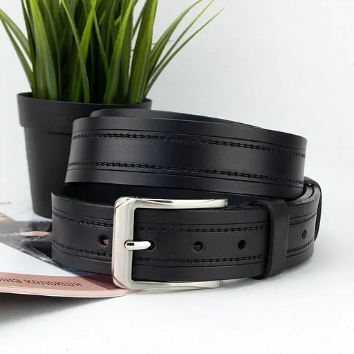 Ремень мужской кожаный батальный SF-3597 (150 см) черный под брюки - фото 1