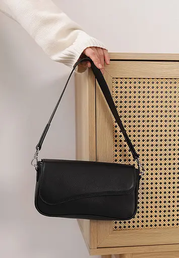 Женская кожаная сумка Nona черная краст - фото 8