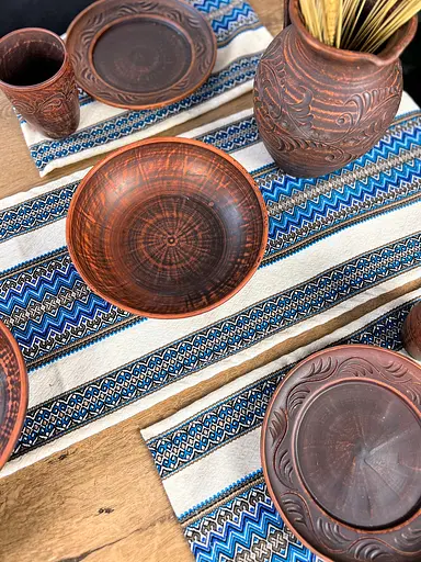 Комплект Ранер 140х30 см + серветки 30х40 см 24 шт різдвяний лляний з українським орнаментом Рандеву синій - фото 10