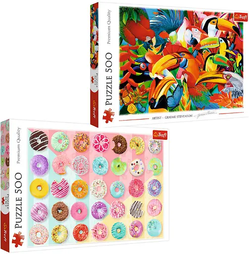 Набор Пазлы - (500+500 элм.) - "Цветовые птички" + "Сладкие подарки" - фото 1