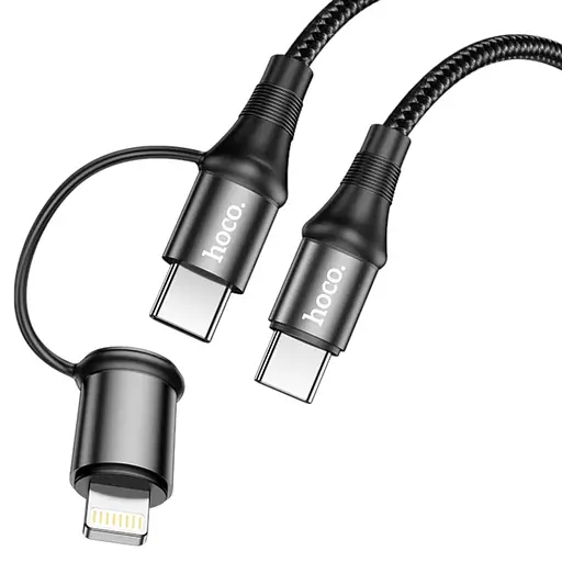 Кабель Hoco Combo 2 в 1 Type-C to Type-C/Lightning Exquisito PD charging cable X50 черный 60W - фото 1