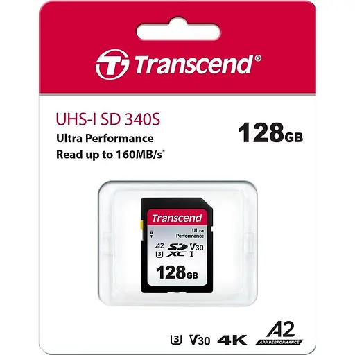 Карта памяти Transcend SD 128GB C10 UHS-I U3 A2 R160/W90MB/s 4K (TS128GSDC340S) - фото 2