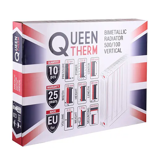 Радіатор біметалевий секційний Queen Therm 500/100 Vertical (кратно 10), Білий - фото 8