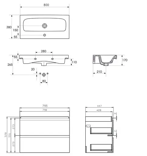 Тумба з умивальником Cersanit Moduo B14 80 білий UN509-052 - фото 2