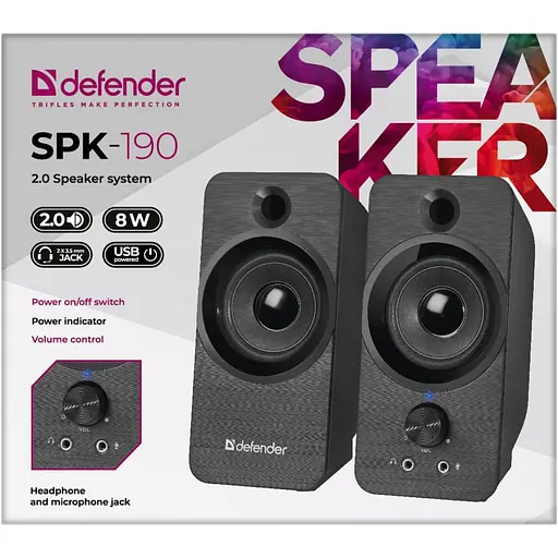Акустика Defender 2.0 SPK 190 USB 8W Black (65190) - фото 4