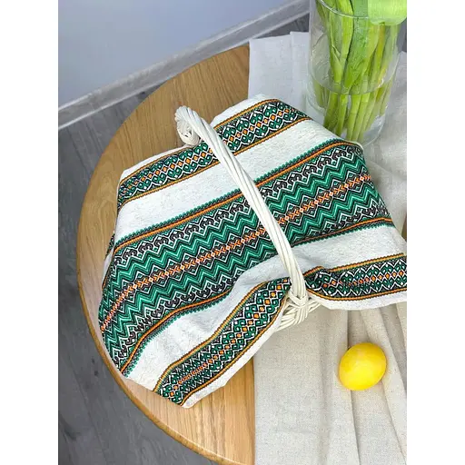 Пасхальное полотенце льняное для корзины Рандеву 45х30 см Зеленый - фото 4