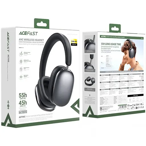 Гарнитура Acefast H9 ANC, Bluetooth, Grey - фото 4