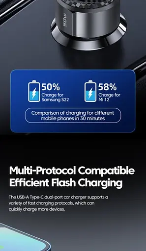 Зарядное для машины - Автоадаптер Toocki 50W PD3.0+QC3.0 1U (30 W) + 1C (20 W) TQ-CC25 - фото 4