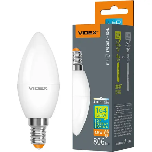 Лампа LED Videx C37h 4.9W E14, 4100K (VL-C37h-49144)