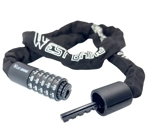 Велосипедний замок West Biking YP0705085 6 x 1200 мм ланцюговий кодовий чорний (G0001990) - фото 2