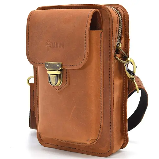 Кожаная мужская сумка на пояс TARWA 20х13.5х5 см sum0025979 - фото 9