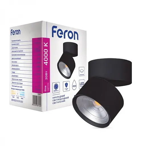 Светодиодный накладной светильник Feron AL541, 20 Вт 4000K черный (32583)