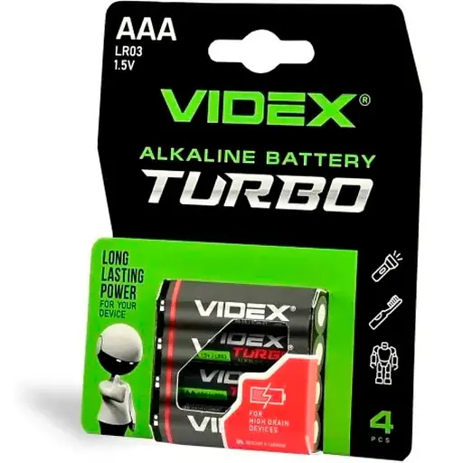 Батарейка Videx Turbo LR03 (AAA) blister 4 (4/40/720) - фото 1