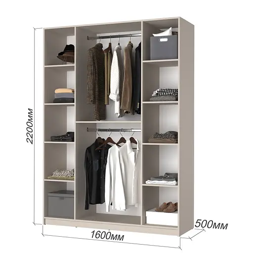 Шафа 4-дверна з антресоллю MebelStar Оскар ДСП BL-B, додаткова штанга 160x52x260 см Антрацит (MBS-5000) - фото 3