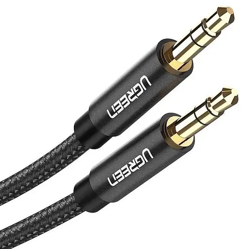 Аудіокабель UGREEN AV112 3.5mm Male to 3.5mm Male Cable Gold Plated Metal Case with Braid 1m (Black)(UGR-50361) - фото 1