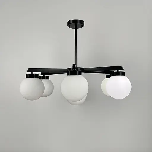 Чорна люстра на 7 білих плафонів Ø 75 см | Арт. SGJ 6/7 BK+WT | Line F - фото 2