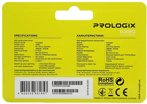 Накопичувач SSD 512GB Prologix S380 M.2 2280 PCIe 3.0 x4 NVMe TLC (PRO512GS380) - фото 5