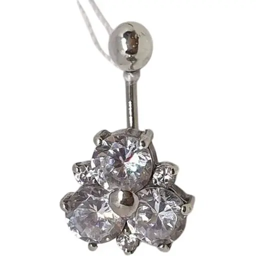 Серебряная серьга для пирсинга пупка Ирий с фианитами. 6017