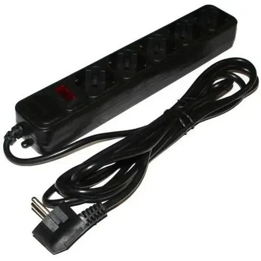 Фильтр сетевой Gembird, 5 розеток, 3 м, черный, 10А, до 2.5 кВт, выключатель, заземление, 3x0.75 мм² (SPG5-G-10B) - фото 1