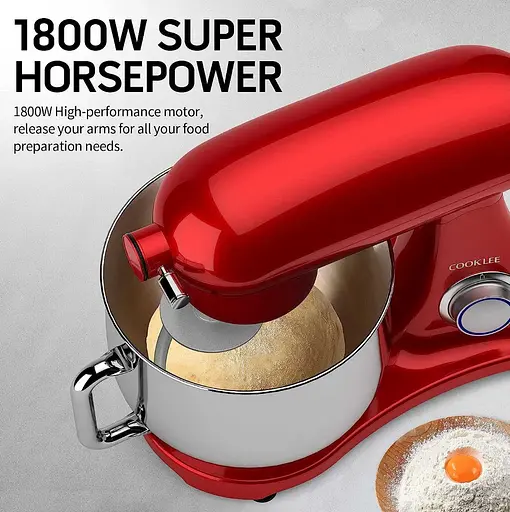 Кухонный комбайн планетарный Cookdeyi миксер тестомес 1800 Вт чаша 8 л SM 1522NM red - фото 4