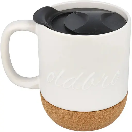 Керамічний кавовий кухоль OldBro Whiter White 400 мл з корковим дном і кришкою - фото 1