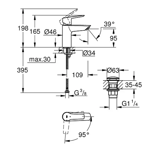 Смеситель для раковины Grohe QuickFix Start S-Size 235512432 Черный матовый - фото 2
