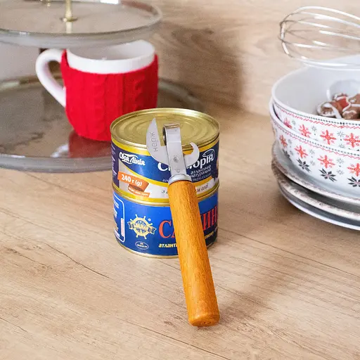 Открывачка открывалка открывашка нож консервный с деревянной лакированной ручкой 16 см, Kitchette 85621 - фото 6