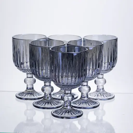 Набор бокалов для вина 6 штук по 220 мл ребристых из толстого стекла синий HP-19-238 бокал для напитков прозрачный - фото 1