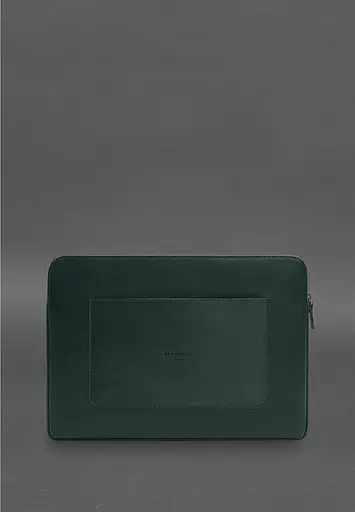 Кожаный чехол BlankNote для ноутбука на молнии с хлястиком и карманом Зеленый - фото 4