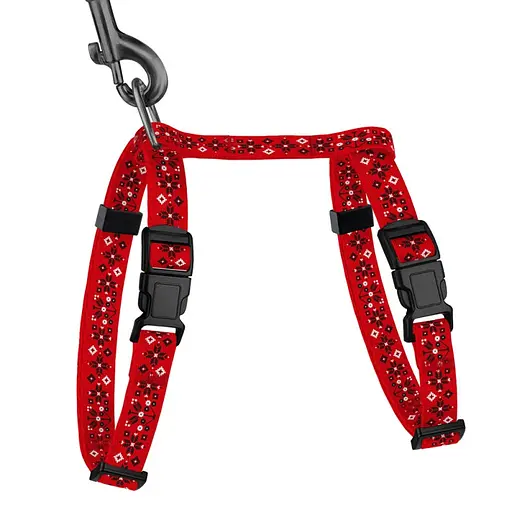 Шлея з повідцем для котів та дрібних собак Барксі Urban патріотична розмір XXS Вишиванка червона - фото 2