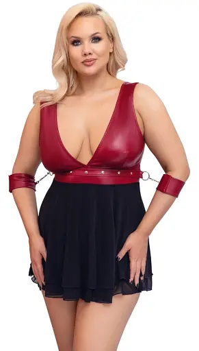 Сорочка Cottelli Collection Bondage Plus Babydoll 2XL чорний з червоним - фото 3