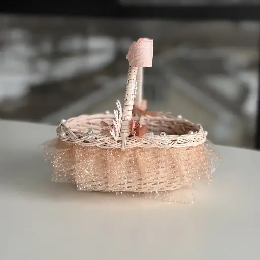 Пасхальная корзина 15х12х13см hand-made MIS LT розовая с розовым декором мини - фото 2