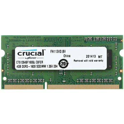 Оперативна пам'ять для ноутбука Crucial SO-DIMM 1Rx8 DDR3 4GB 1600MHz PC3L-12800 1.35v/1.5v Б/В