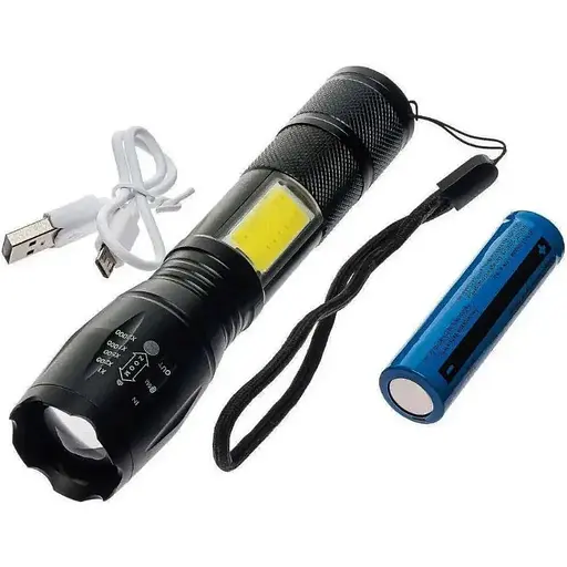 Карманный ручной аккумуляторный фонарь WD RB-234 с зумом T6+COB 18650 Micro-USB zoom Черный - фото 1