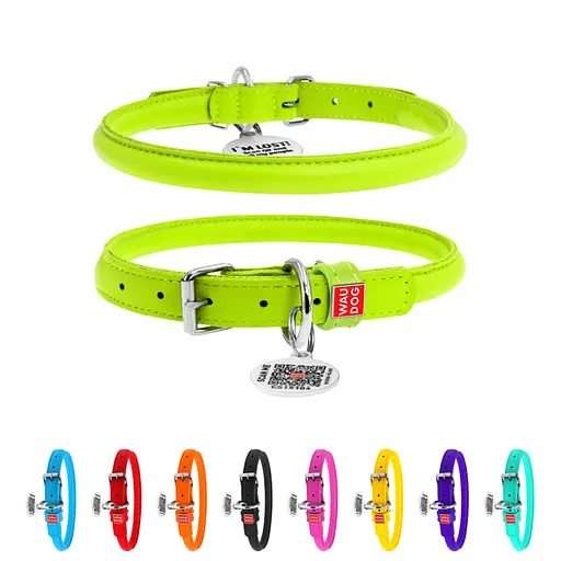 Ошейник для собак кожаный Waudog Glamour с QR-паспортом круглый Д 10 мм Д 39-47 см салатовый - фото 2