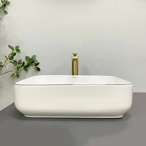 Умивальник VBI Palermo white rose gold Edge накладний VBI-012307, Золотий - фото 4