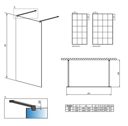 Душевая перегородка Radaway Modo New Black I Factory 130 см профиль черный 388134-54-57 - фото 2
