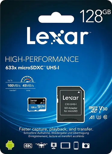 Карта памяти MICRO SDXC LEXAR 128GB UHS-I W/ADAPTER (LSDMI128BB633A) - фото 2